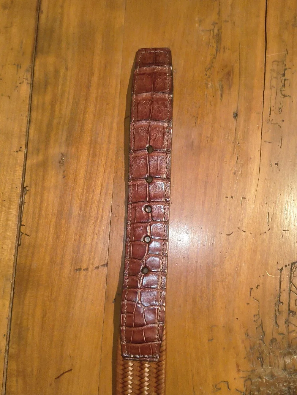 Torino Caiman Alligator Leather Woven Belt Brown Size 40*